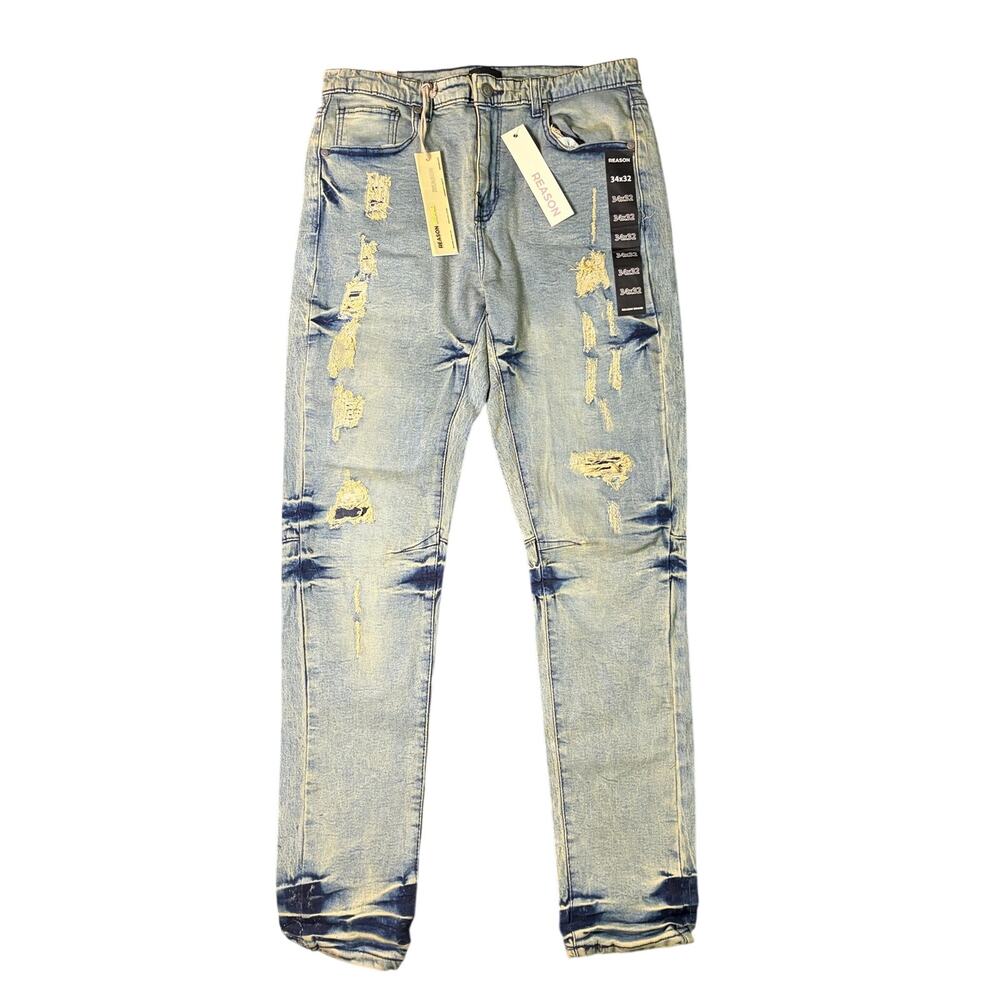 Reason Brand Men's Distressed Skinny Jeans 34x32 Ripped Denim Streetwear